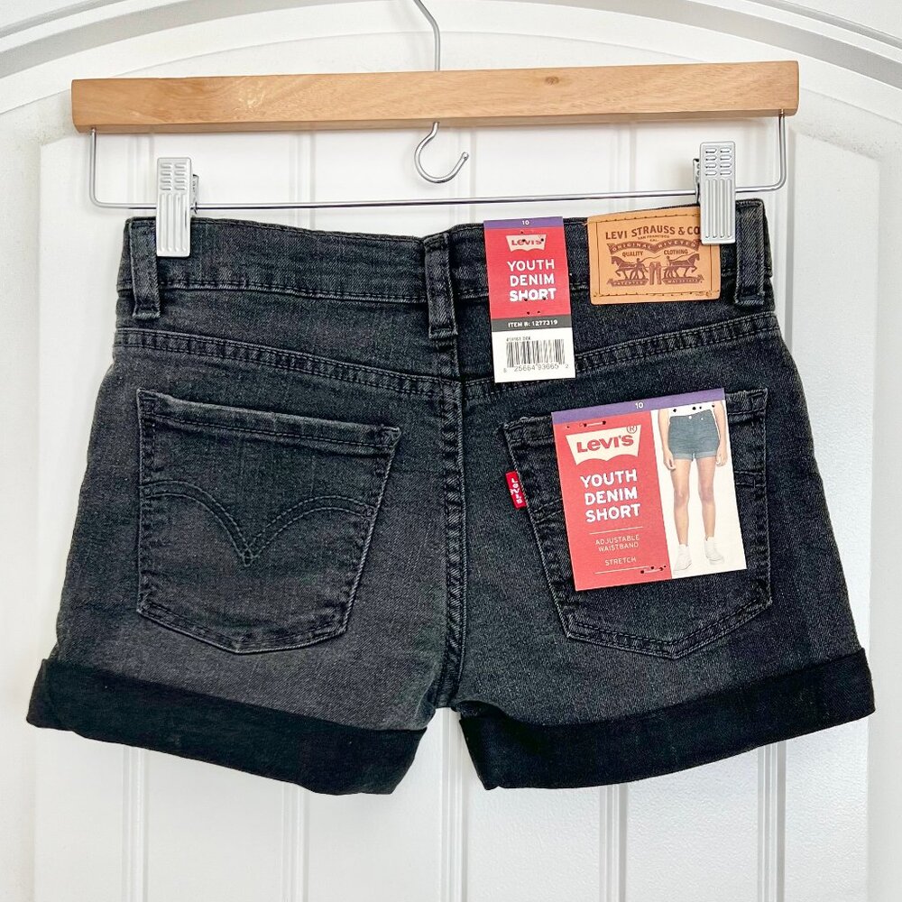 Levi's Girls' Kids Girlfriend Black Cuffed Hem Stretch Midrise Shortie Short 10 - Picture 11 of 13